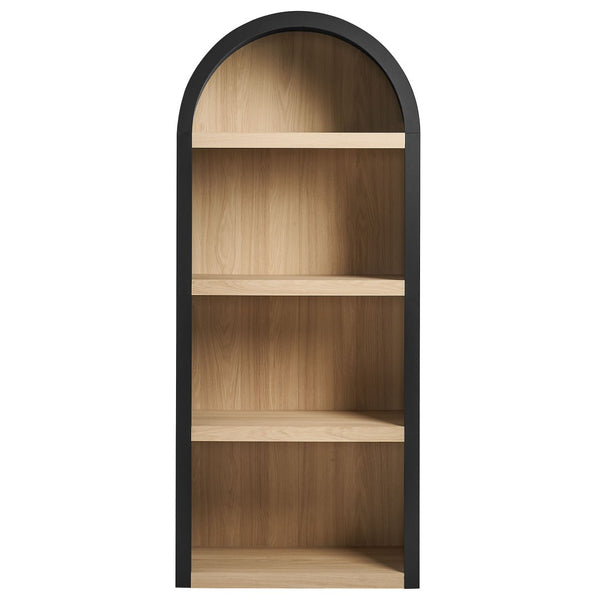 Modway Furniture Caleb Arched Four Tier Open Bookcase Wood Grain Shelving for Living Room Display Black EEI-7584-BLK-OAK