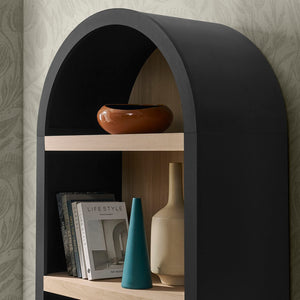 Modway Furniture Caleb Arched Four Tier Open Bookcase Wood Grain Shelving for Living Room Display Black EEI-7584-BLK-OAK