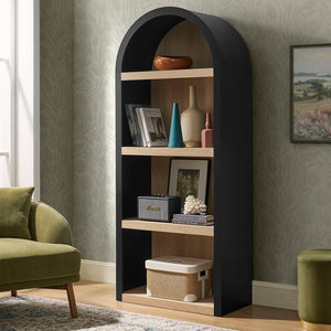 Modway Furniture Caleb Arched Four Tier Open Bookcase Wood Grain Shelving for Living Room Display Black EEI-7584-BLK-OAK