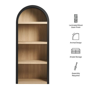 Modway Furniture Caleb Arched Four Tier Open Bookcase Wood Grain Shelving for Living Room Display Black EEI-7584-BLK-OAK