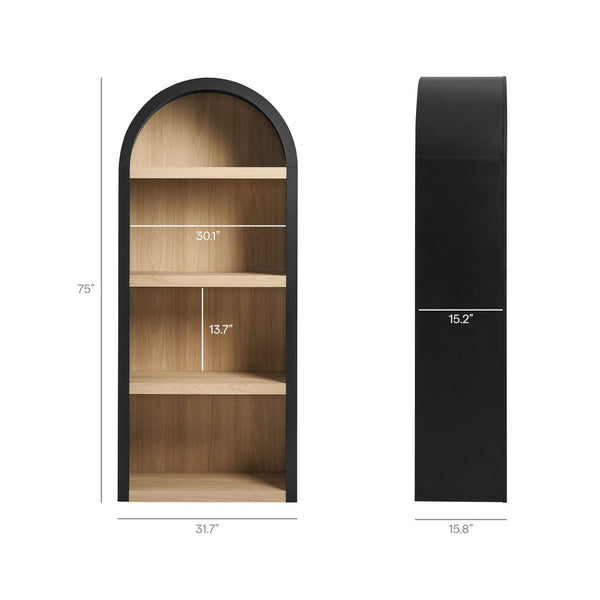 Modway Furniture Caleb Arched Four Tier Open Bookcase Wood Grain Shelving for Living Room Display Black EEI-7584-BLK-OAK