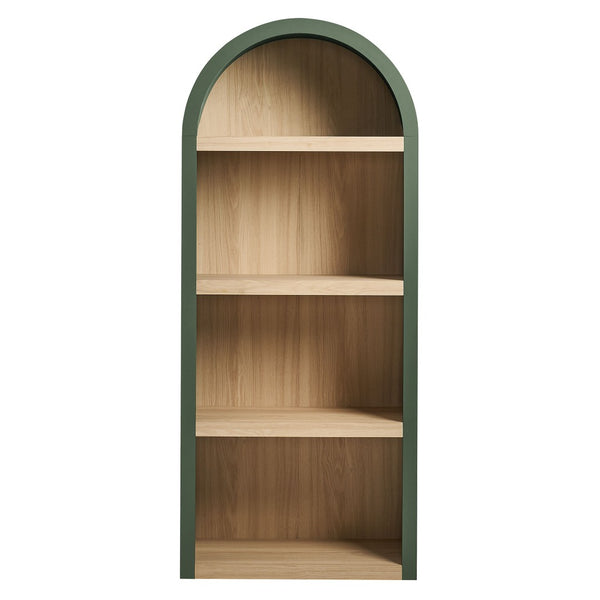 Modway Furniture Caleb Arched Four Tier Open Bookcase Wood Grain Shelving for Living Room Display Hunter Green EEI-7584-GRN-OAK