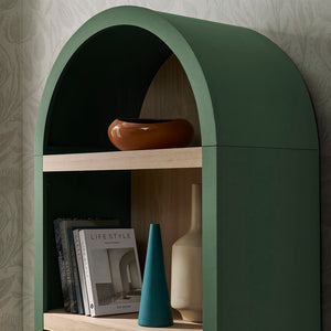 Modway Furniture Caleb Arched Four Tier Open Bookcase Wood Grain Shelving for Living Room Display Hunter Green EEI-7584-GRN-OAK