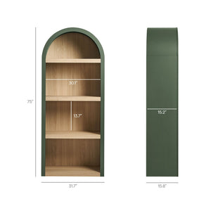Modway Furniture Caleb Arched Four Tier Open Bookcase Wood Grain Shelving for Living Room Display Hunter Green EEI-7584-GRN-OAK