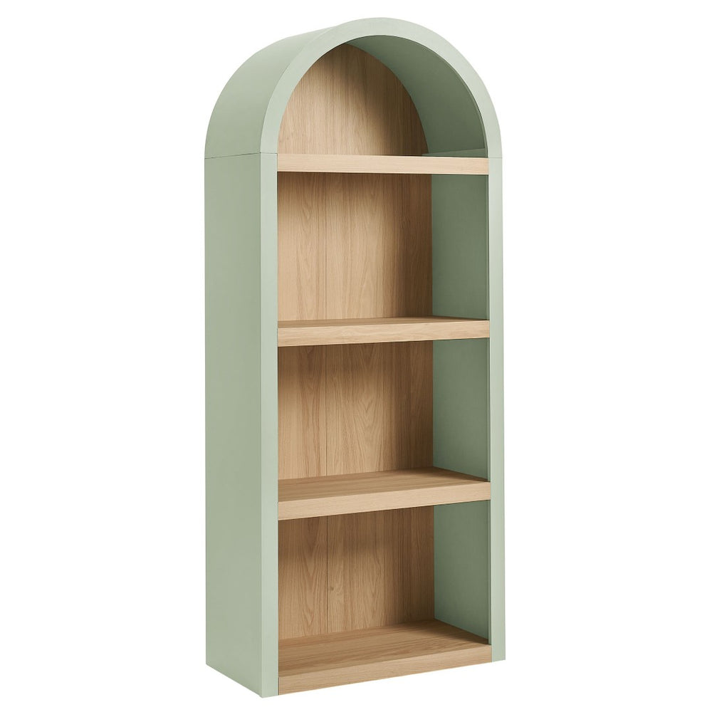 Modway Furniture Caleb Arched Four Tier Open Bookcase Wood Grain Shelving for Living Room Display Sage EEI-7584-SGE-OAK