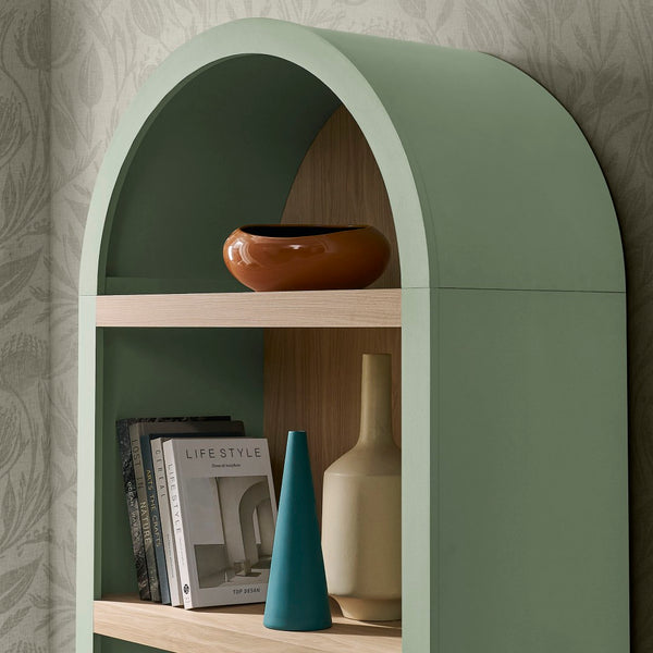 Modway Furniture Caleb Arched Four Tier Open Bookcase Wood Grain Shelving for Living Room Display Sage EEI-7584-SGE-OAK