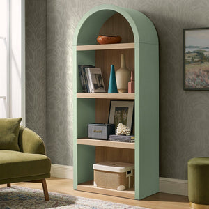 Modway Furniture Caleb Arched Four Tier Open Bookcase Wood Grain Shelving for Living Room Display Sage EEI-7584-SGE-OAK
