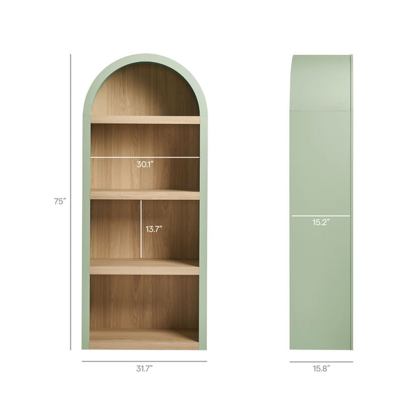 Modway Furniture Caleb Arched Four Tier Open Bookcase Wood Grain Shelving for Living Room Display Sage EEI-7584-SGE-OAK
