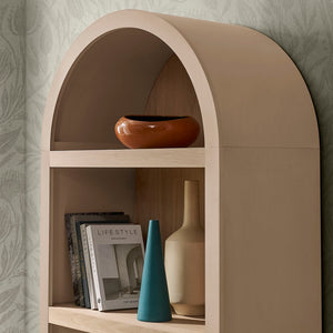 Modway Furniture Caleb Arched Four Tier Open Bookcase Wood Grain Shelving for Living Room Display Tan EEI-7584-TAN-OAK