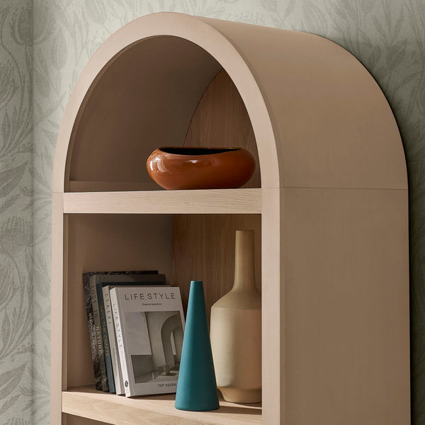 Modway Furniture Caleb Arched Four Tier Open Bookcase Wood Grain Shelving for Living Room Display Tan EEI-7584-TAN-OAK