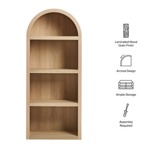 Modway Furniture Caleb Arched Four Tier Open Bookcase Wood Grain Shelving for Living Room Display Tan EEI-7584-TAN-OAK