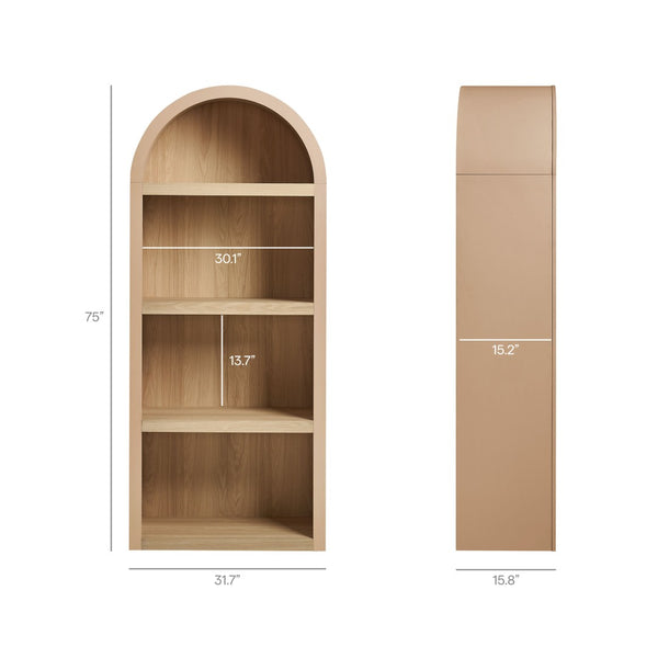 Modway Furniture Caleb Arched Four Tier Open Bookcase Wood Grain Shelving for Living Room Display Tan EEI-7584-TAN-OAK