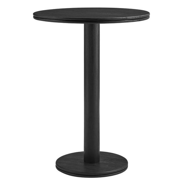 Modway Furniture Neo Acacia Wood 5 Piece Outdoor Bar Set with Round Pedestal Table and Four Stools Black EEI-7588-BLK