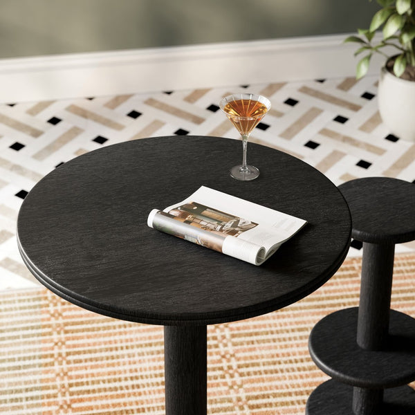 Modway Furniture Neo Solid Acacia Round Pedestal Bar Table Weathered Finish Patio or Kitchen Use Black EEI-7585-BLK