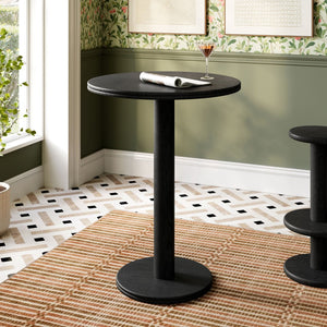 Modway Furniture Neo Solid Acacia Round Pedestal Bar Table Weathered Finish Patio or Kitchen Use Black EEI-7585-BLK