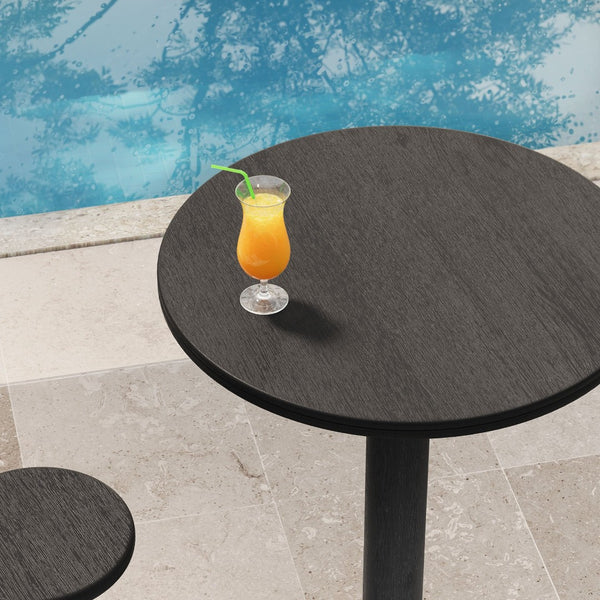 Modway Furniture Neo Solid Acacia Round Pedestal Bar Table Weathered Finish Patio or Kitchen Use Black EEI-7585-BLK