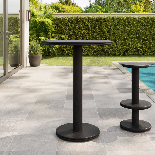 Modway Furniture Neo Solid Acacia Round Pedestal Bar Table Weathered Finish Patio or Kitchen Use Black EEI-7585-BLK