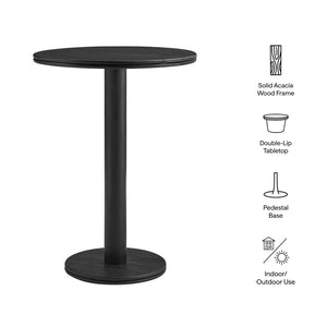 Modway Furniture Neo Solid Acacia Round Pedestal Bar Table Weathered Finish Patio or Kitchen Use Black EEI-7585-BLK