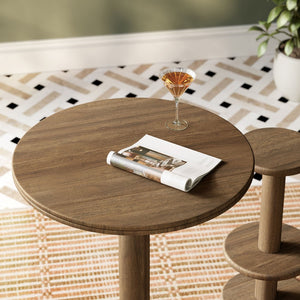 Modway Furniture Neo Solid Acacia Round Pedestal Bar Table Weathered Finish Patio or Kitchen Use Cocoa Brown EEI-7585-COA