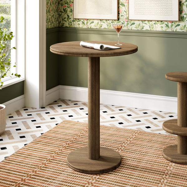 Modway Furniture Neo Solid Acacia Round Pedestal Bar Table Weathered Finish Patio or Kitchen Use Cocoa Brown EEI-7585-COA