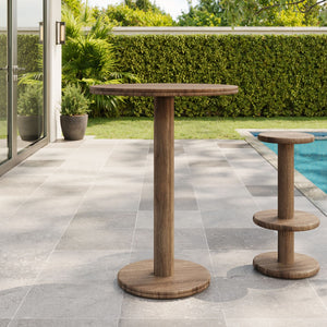 Modway Furniture Neo Solid Acacia Round Pedestal Bar Table Weathered Finish Patio or Kitchen Use Cocoa Brown EEI-7585-COA