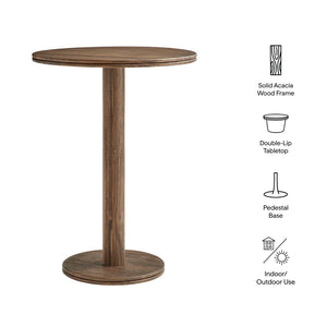 Modway Furniture Neo Solid Acacia Round Pedestal Bar Table Weathered Finish Patio or Kitchen Use Cocoa Brown EEI-7585-COA