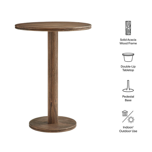 Modway Furniture Neo Solid Acacia Round Pedestal Bar Table Weathered Finish Patio or Kitchen Use Cocoa Brown EEI-7585-COA