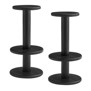 Modway Furniture Neo Acacia Wood 3 Piece Bar Set with Pedestal Table and Stools for Patio or Kitchen Black EEI-7587-BLK