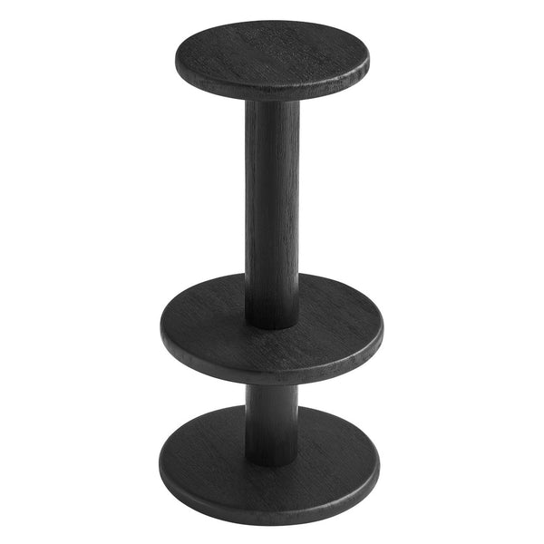 Modway Furniture Neo Acacia Wood 3 Piece Bar Set with Pedestal Table and Stools for Patio or Kitchen Black EEI-7587-BLK
