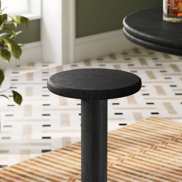 Modway Furniture Neo Acacia Wood Backless Bar Stools Set of 2 Rustic Weathered Finish Patio Kitchen Black EEI-7586-BLK