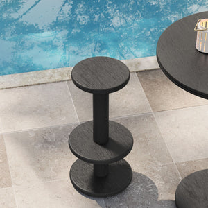 Modway Furniture Neo Acacia Wood Backless Bar Stools Set of 2 Rustic Weathered Finish Patio Kitchen Black EEI-7586-BLK
