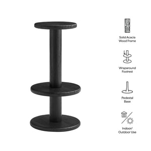 Modway Furniture Neo Acacia Wood Backless Bar Stools Set of 2 Rustic Weathered Finish Patio Kitchen Black EEI-7586-BLK