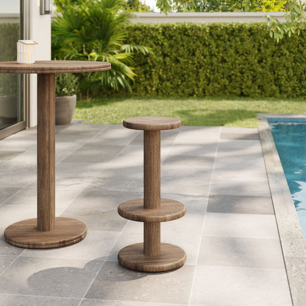Modway Furniture Neo Acacia Wood Backless Bar Stools Set of 2 Rustic Weathered Finish Patio Kitchen Cocoa Brown EEI-7586-COA