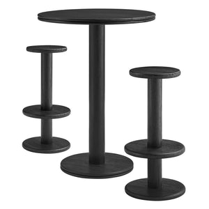 Modway Furniture Neo Acacia Wood 3 Piece Bar Set with Pedestal Table and Stools for Patio or Kitchen Black EEI-7587-BLK