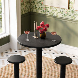 Modway Furniture Neo Acacia Wood 3 Piece Bar Set with Pedestal Table and Stools for Patio or Kitchen Black EEI-7587-BLK