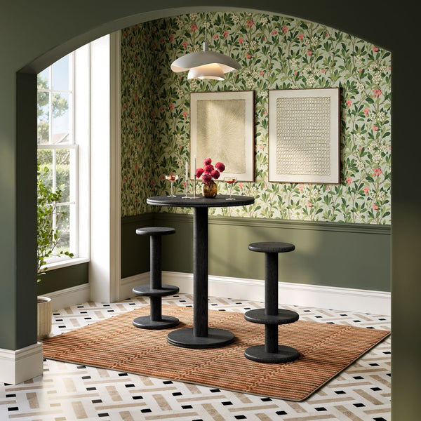Modway Furniture Neo Acacia Wood 3 Piece Bar Set with Pedestal Table and Stools for Patio or Kitchen Black EEI-7587-BLK