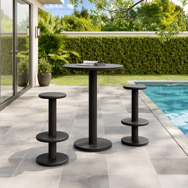 Modway Furniture Neo Acacia Wood 3 Piece Bar Set with Pedestal Table and Stools for Patio or Kitchen Black EEI-7587-BLK
