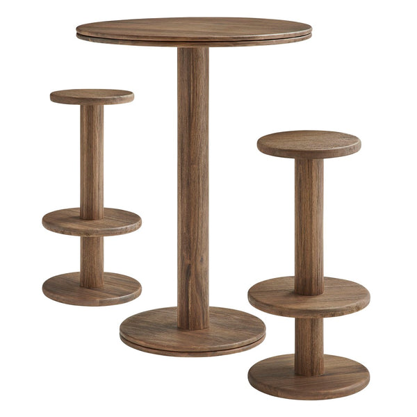 Modway Furniture Neo Acacia Wood 3 Piece Bar Set with Pedestal Table and Stools for Patio or Kitchen Cocoa Brown EEI-7587-COA