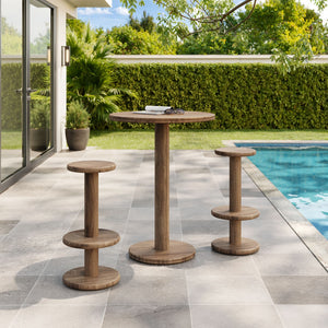 Modway Furniture Neo Acacia Wood 3 Piece Bar Set with Pedestal Table and Stools for Patio or Kitchen Cocoa Brown EEI-7587-COA