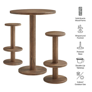 Modway Furniture Neo Acacia Wood 3 Piece Bar Set with Pedestal Table and Stools for Patio or Kitchen Cocoa Brown EEI-7587-COA