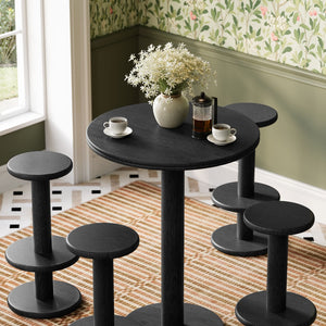 Modway Furniture Neo Acacia Wood 5 Piece Outdoor Bar Set with Round Pedestal Table and Four Stools Black EEI-7588-BLK
