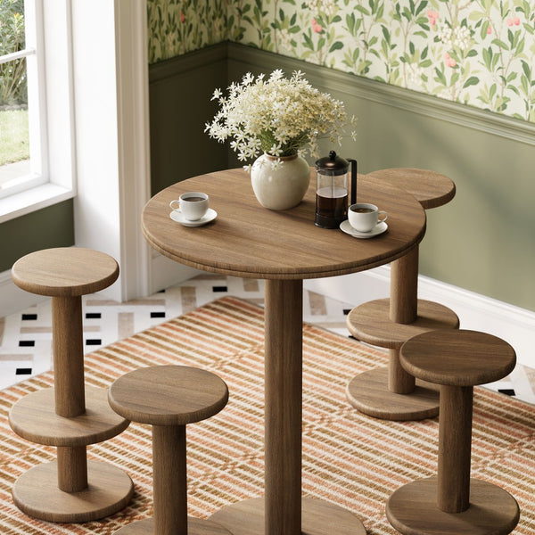 Modway Furniture Neo Acacia Wood 5 Piece Outdoor Bar Set with Round Pedestal Table and Four Stools Cocoa Brown EEI-7588-COA