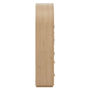 Modway Furniture Rory Arched Glass Door Pantry Cabinet with Scalloped Detail and Adjustable Shelves Light Oak EEI-7589-LOA