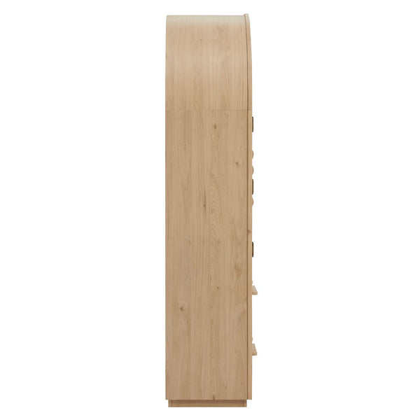 Modway Furniture Rory Arched Glass Door Pantry Cabinet with Scalloped Detail and Adjustable Shelves Light Oak EEI-7589-LOA