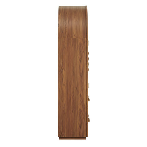 Modway Furniture Rory Arched Glass Door Pantry Cabinet with Scalloped Detail and Adjustable Shelves Walnut EEI-7589-WAL