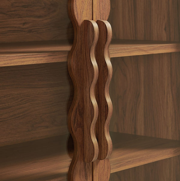 Modway Furniture Rory Arched Glass Door Pantry Cabinet with Scalloped Detail and Adjustable Shelves Walnut EEI-7589-WAL