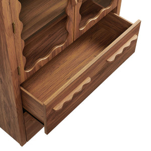 Modway Furniture Rory Arched Glass Door Pantry Cabinet with Scalloped Detail and Adjustable Shelves Walnut EEI-7589-WAL