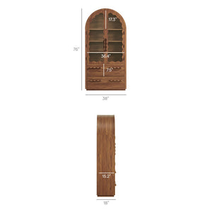 Modway Furniture Rory Arched Glass Door Pantry Cabinet with Scalloped Detail and Adjustable Shelves Walnut EEI-7589-WAL