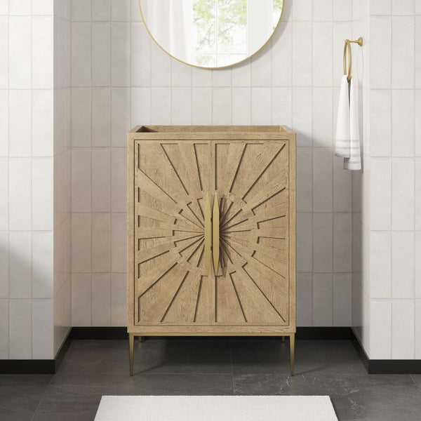 Modway Furniture Awaken 24 Inch Bathroom Vanity Cabinet with Gold Hardware and Geometric Wood Design EEI-7590-OAK