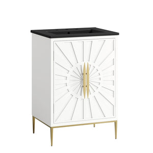 Modway Furniture Awaken 24 Inch Bathroom Vanity with Gold Hardware Solid Wood Modern Spa Design White Black EEI-7592-WHI-BLK